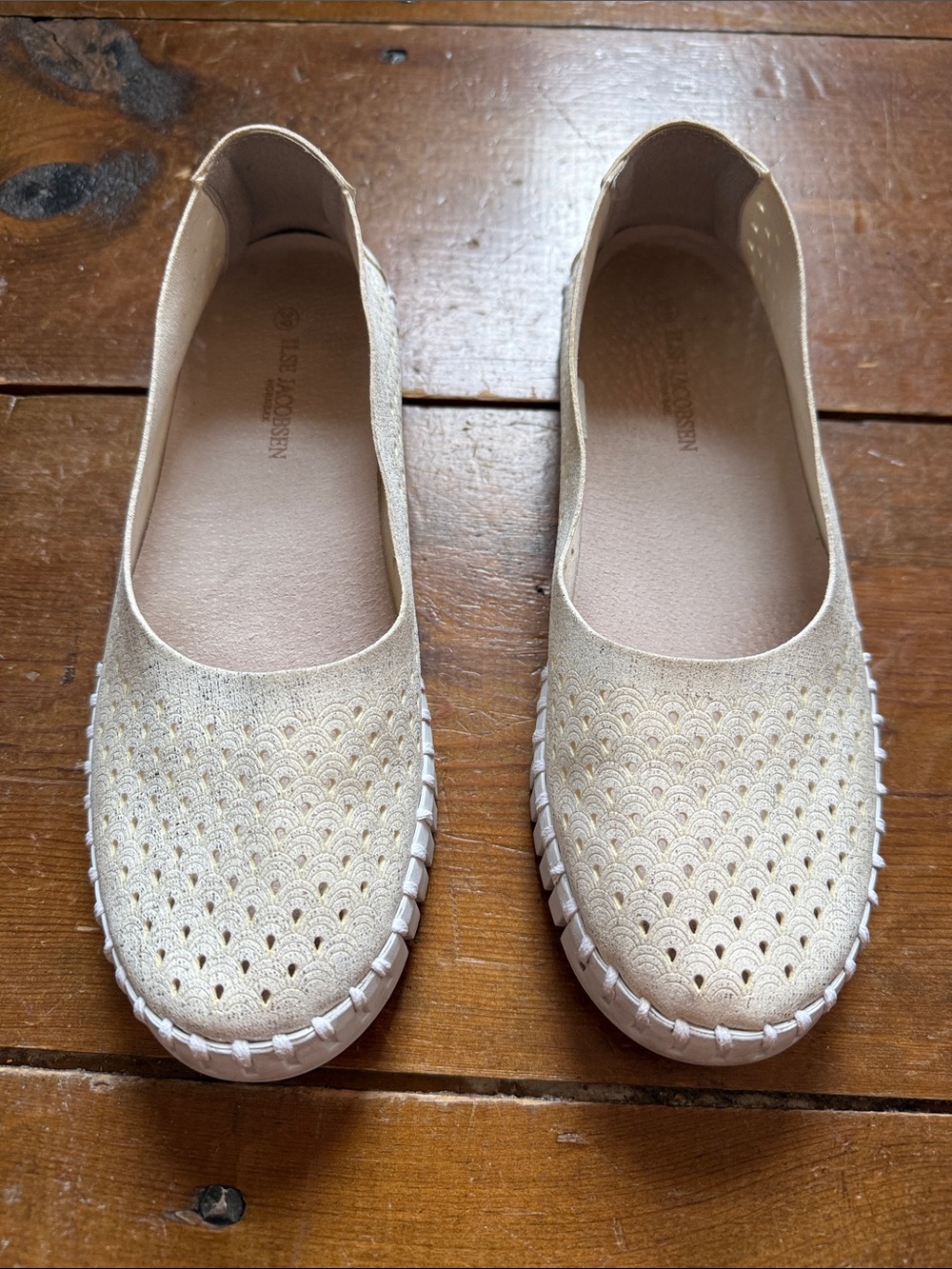 Ilse Jacobson Knit Slip-On Flats in off white sz39